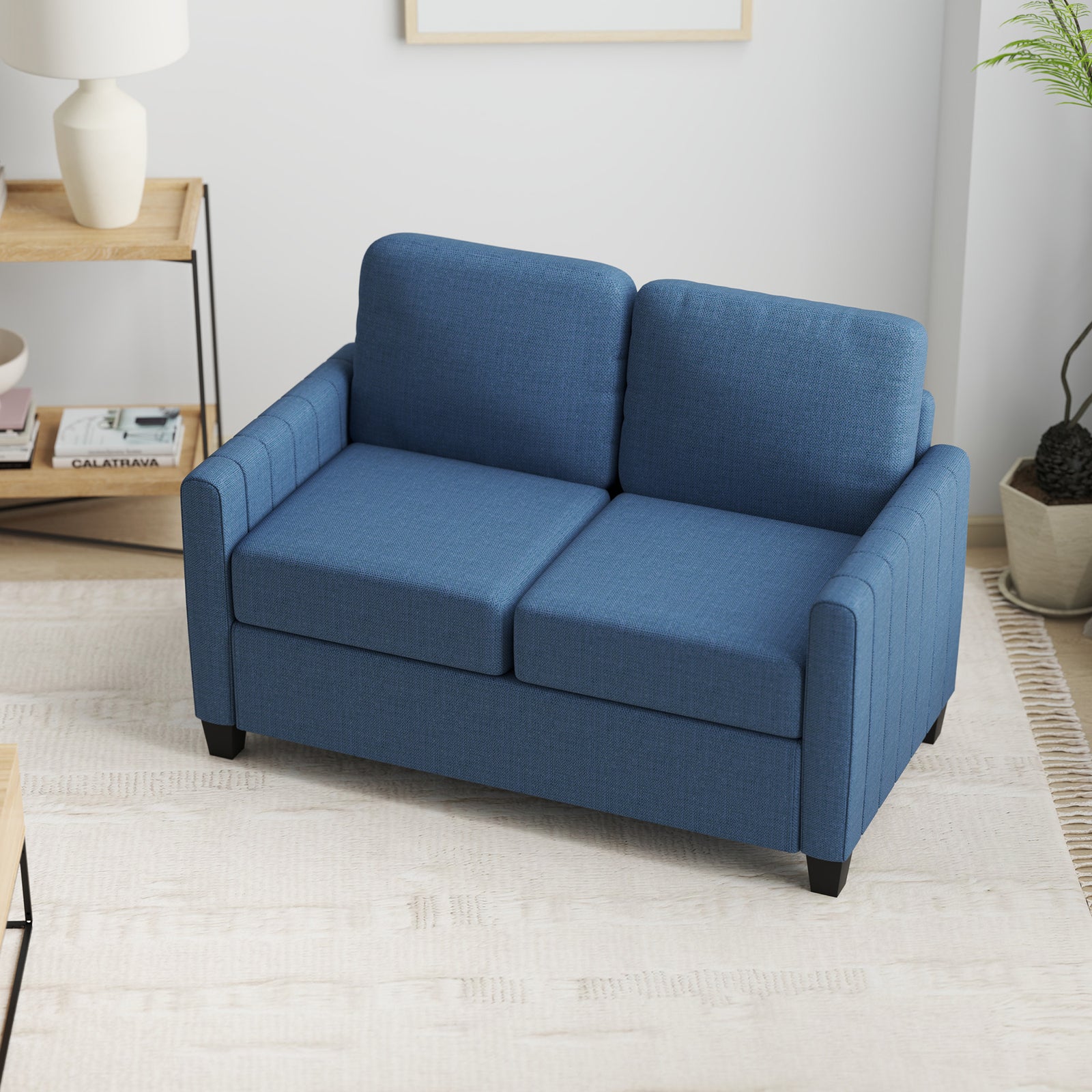 Modern 2 Seater Sofa With Spring Cushion, Back Pillow | Blue