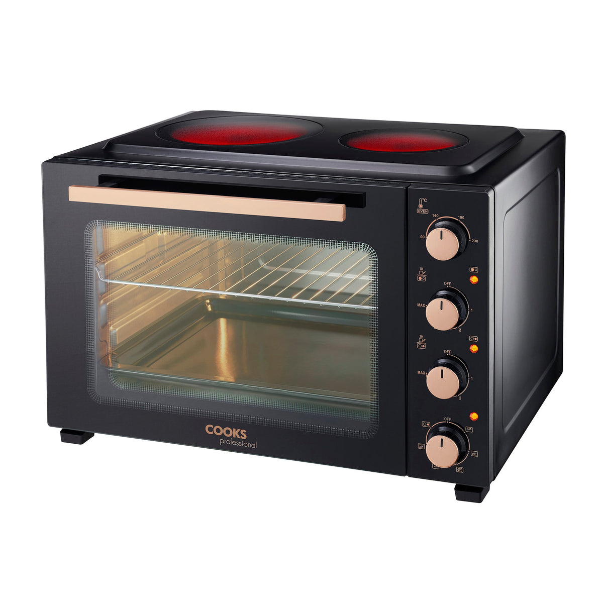 Cooks Professional 48l Mini Oven With 2 Ceramic Hobs - Countertop Cooker