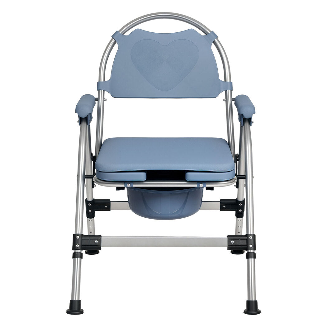 Commode Chair For Bedroom Folding Adjustable Bedside Toilet Shower Chair | Blue