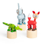 3pcs Wooden Animal Push Ups For Kids (elephant, croc, fox)