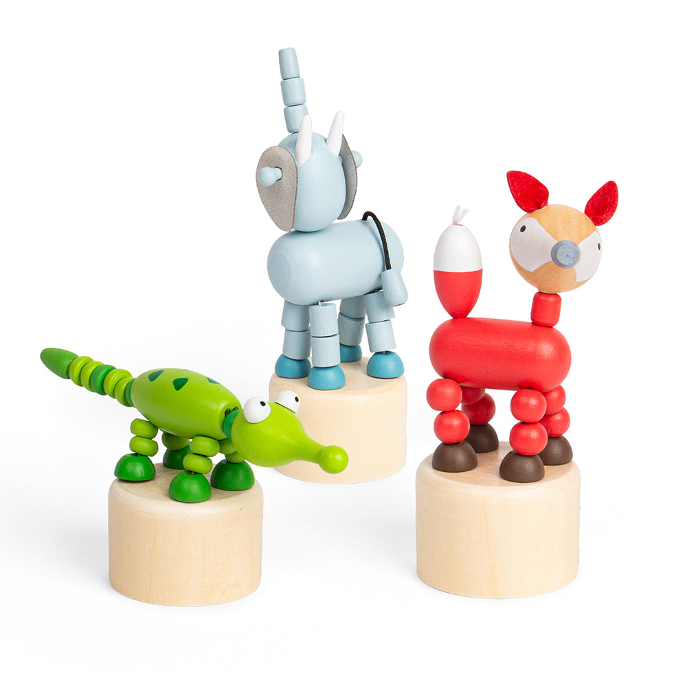 3pcs Wooden Animal Push Ups For Kids (elephant, croc, fox)