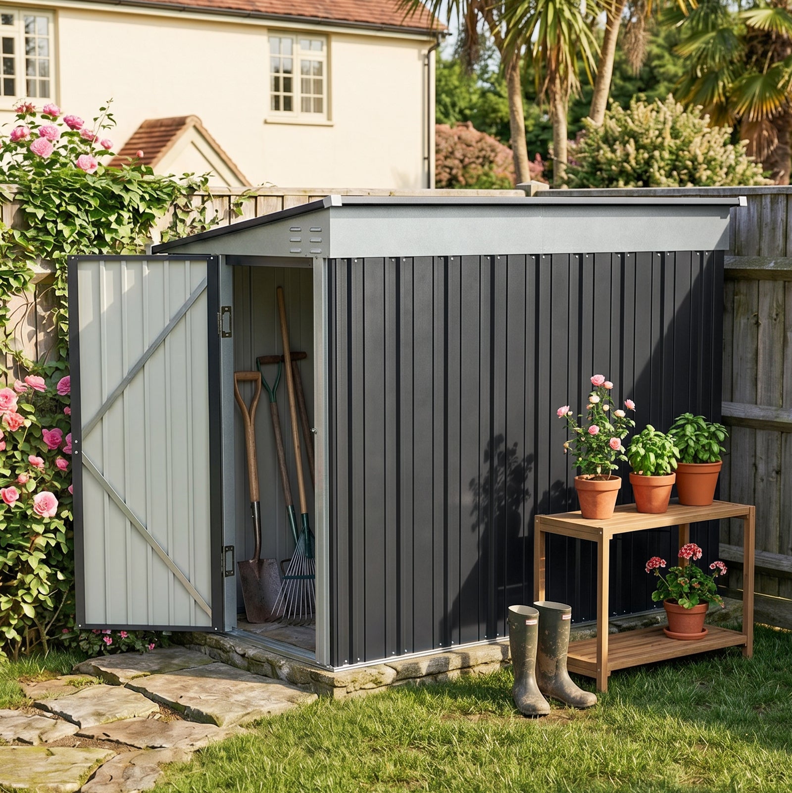 Breeins 4x8 Ft Pent Roof Garden Tool Shed Outdoor Patio Storage House