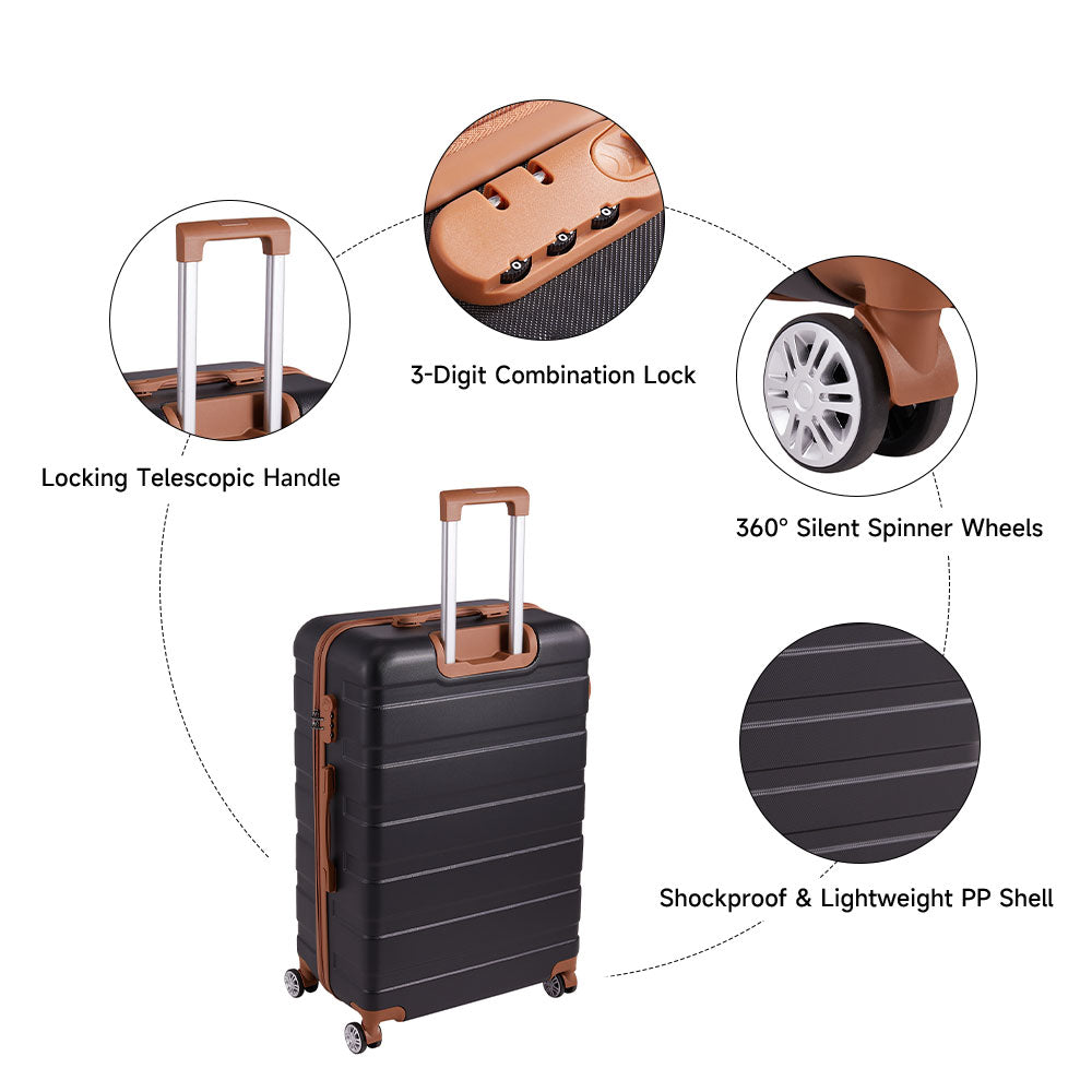 4pcs Color-block Lockable Travel Suitcase Set | Black