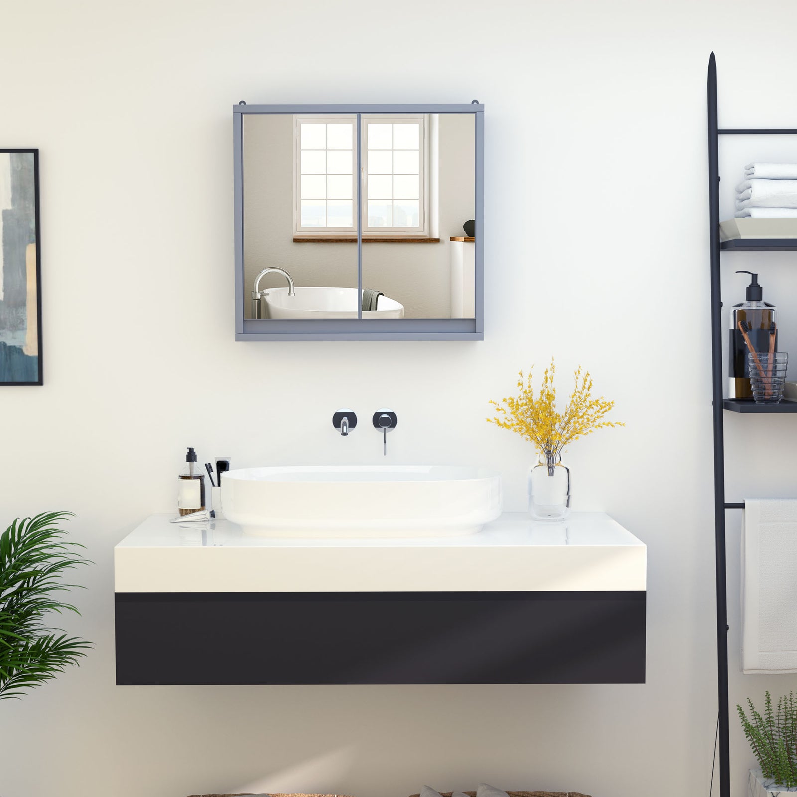 Wall Mounted Mirror Cabinet With Storage Shelf Bathroom | One Size