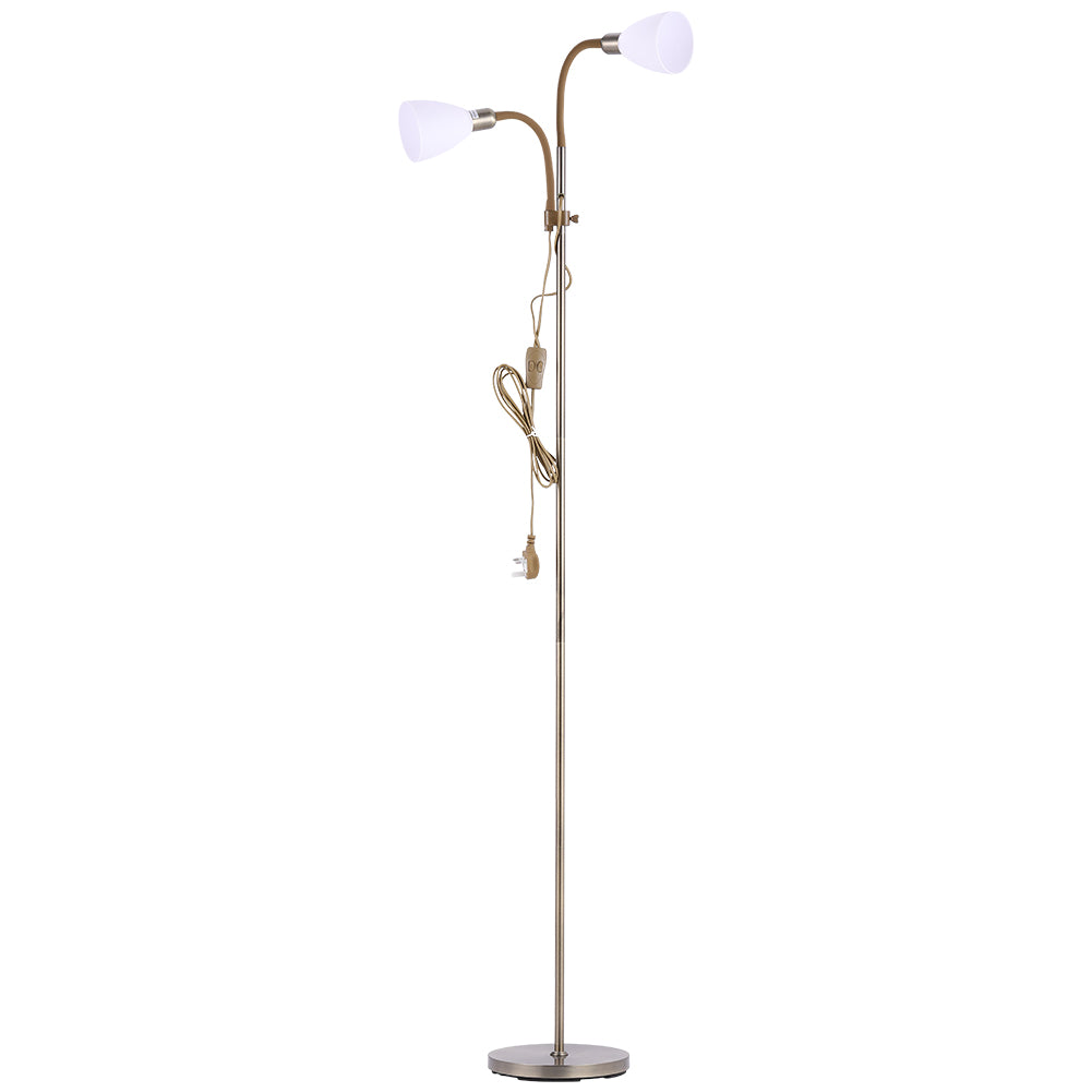 Modern Floor Lamp With Adjustable Double Heads, Metal Stand & In-line Switch | Bronze