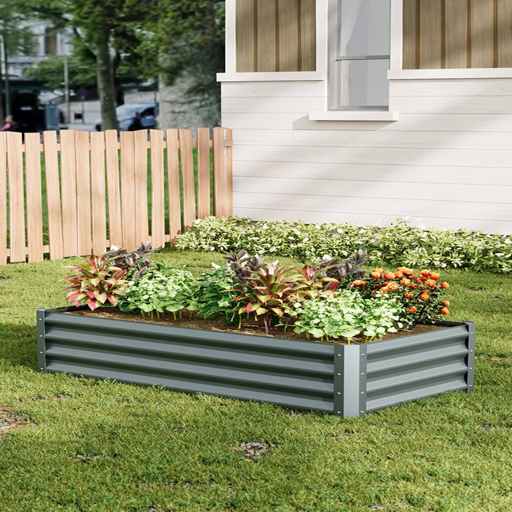 Outdoor Galvanized Steel Garden Bed Garden Planter Plant For Vegetables Flowers Herb | Grey