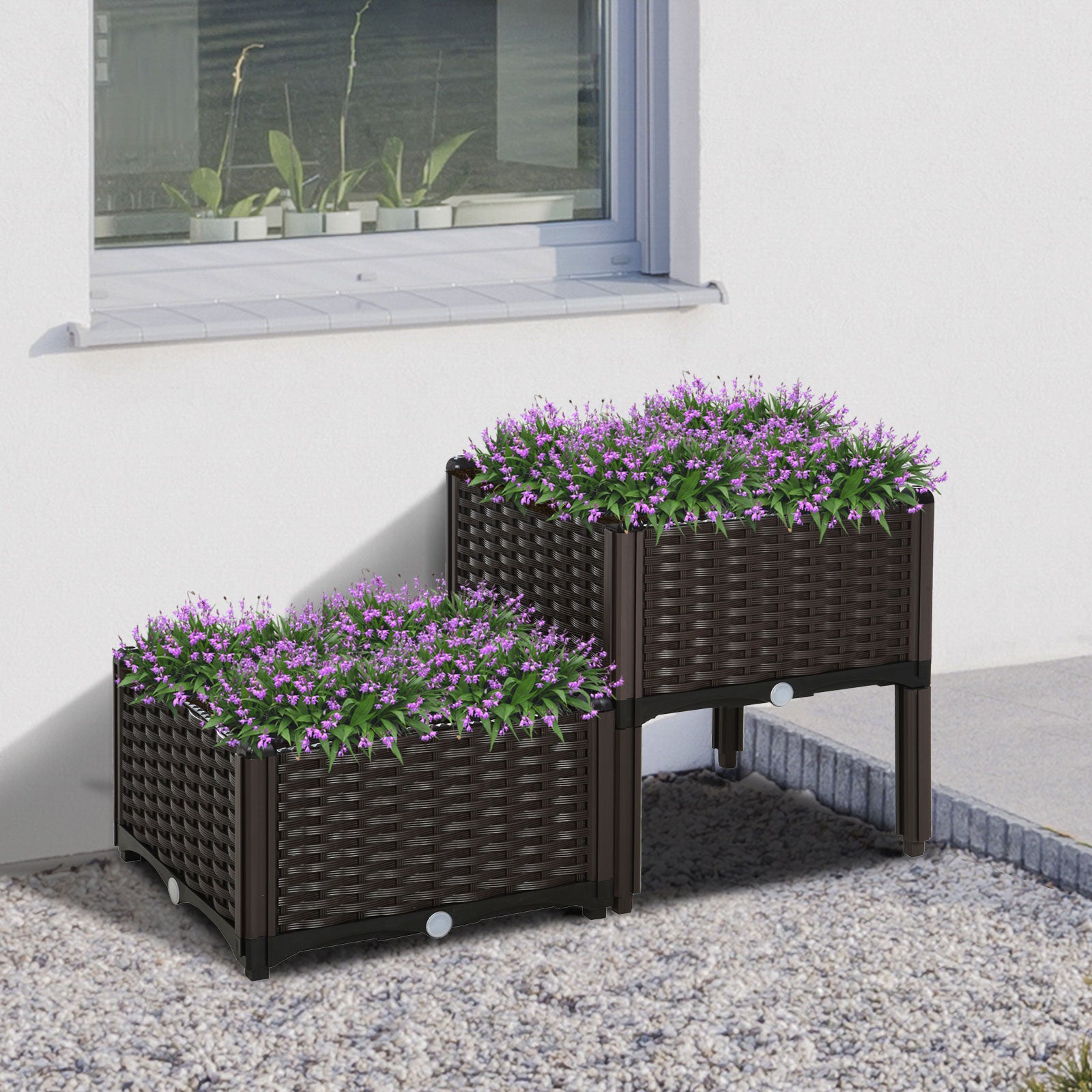 Set Of 2 Raised Flower Bed Plant Stand | Brown