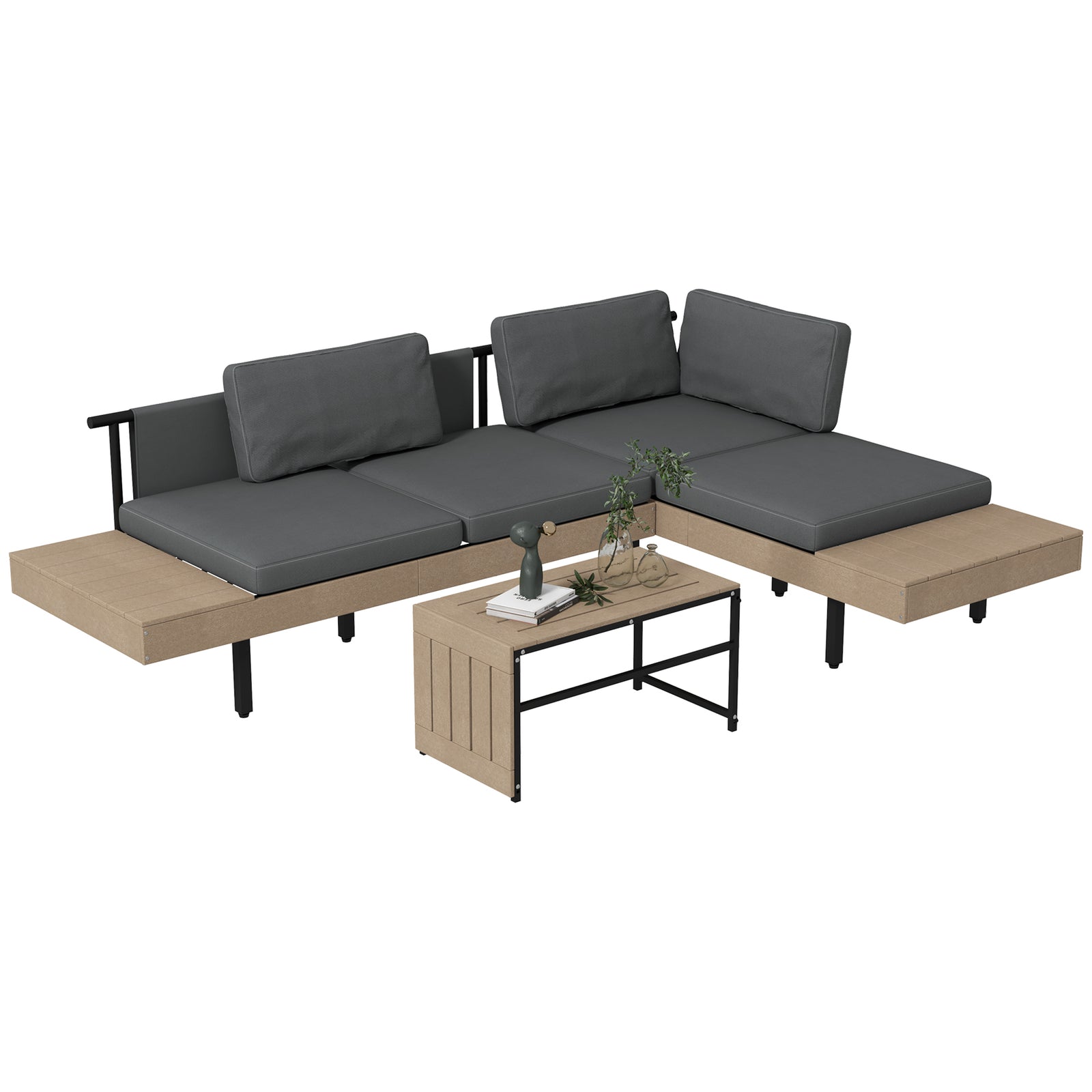 3-piece L Shape Sofa Set W/ Hdpe Table
