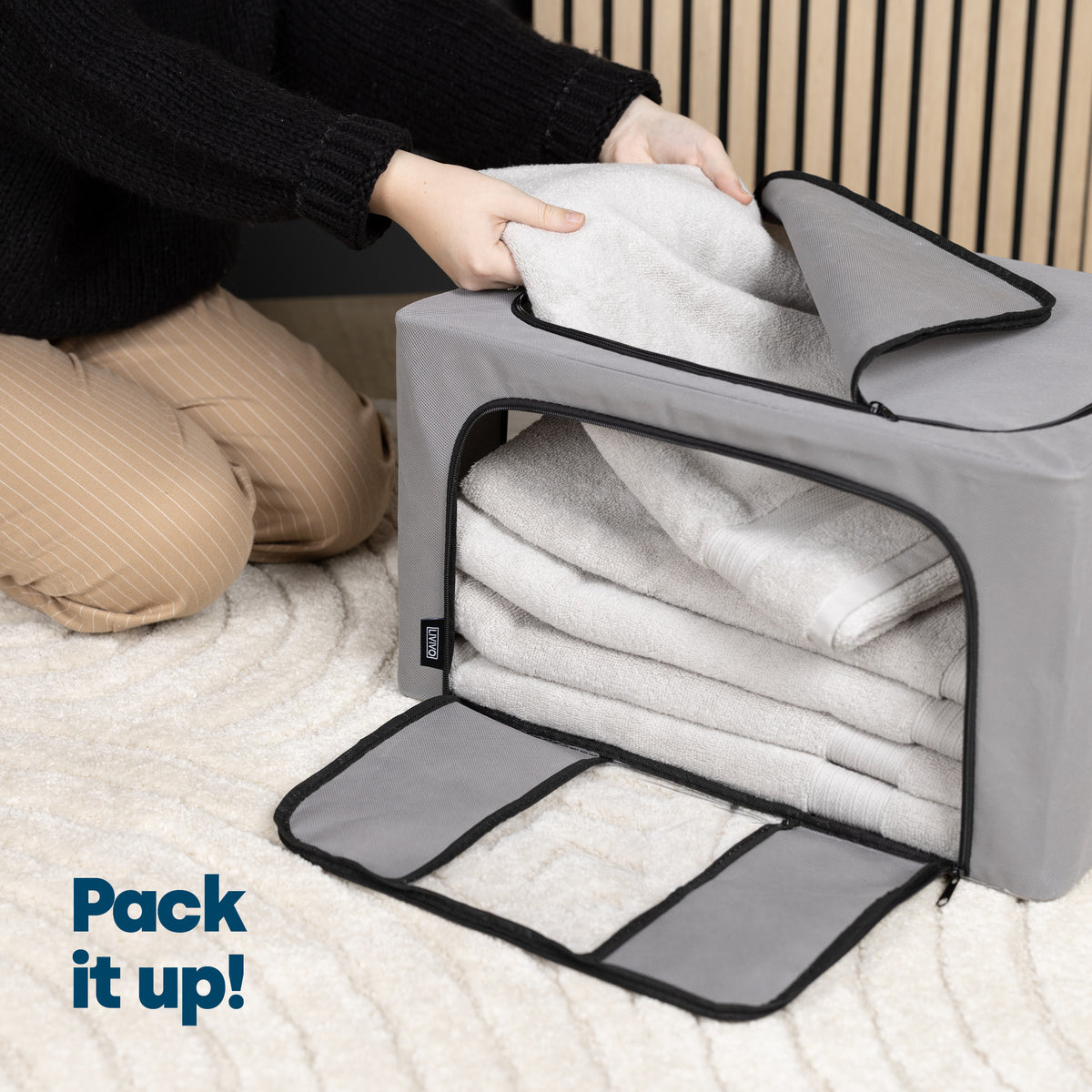 Livivo Set Of 3 Extra Large Fabric Storage Bags With Dual Zip Access