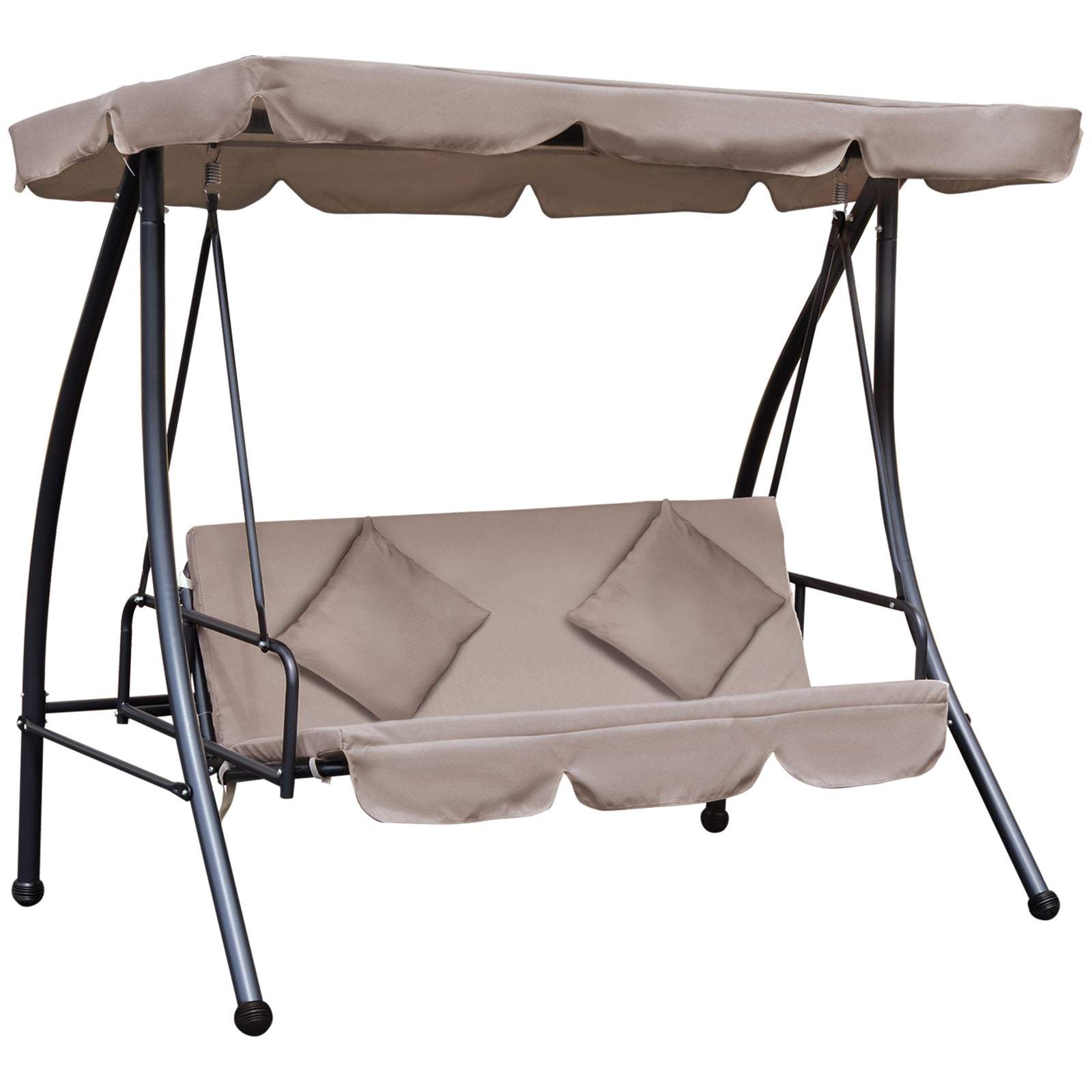 2-in-1 Patio Swing Chair 3 Seater Hammock Cushion Bed Tilt | Beige