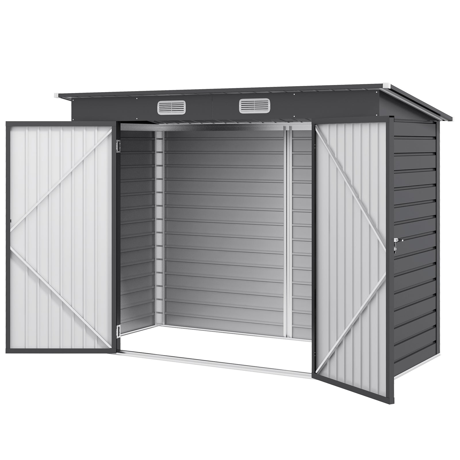 8 X 4ft Metal Garden Storage Shed With Doors And 2 Vents | Gray