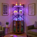 5-tier Corner Bar Cabinet With Built-in Power Outlet And Led Lights | Brown