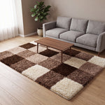 California Checked Shaggy Rug Deep Pile | 200cm x 290cm | Beige
