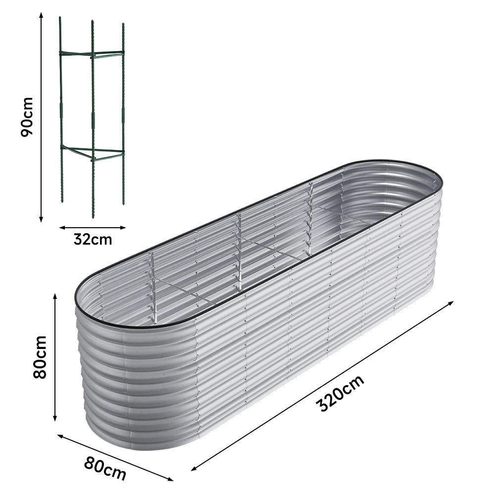 160/240/320cm W X 80cm D X 80cm Height Gardens Plan Oval-shaped Galvanized Steel Raised Garden Bed With Safety Edging & Ground Stakes | Large | Galvanized Silver