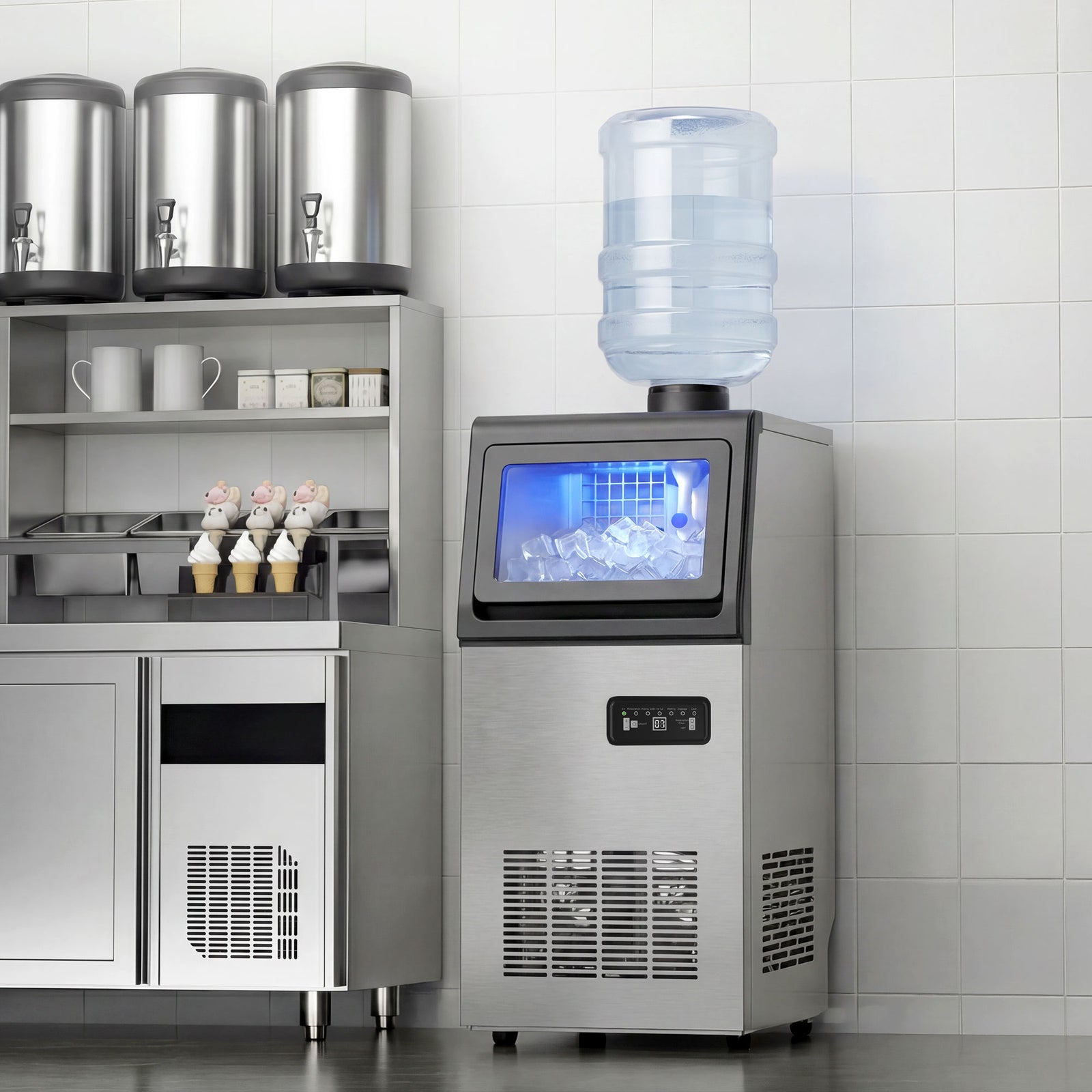 24h Commercial Ice Maker Machine With Auto Self-cleaning | 45kg | Silver