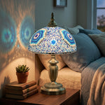 30cm Tiffany Lamp With Button Switch And Metal Base, Blue