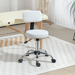 Rolling Stool With Backrest, Wheels Faux Leather Salon Chair | White