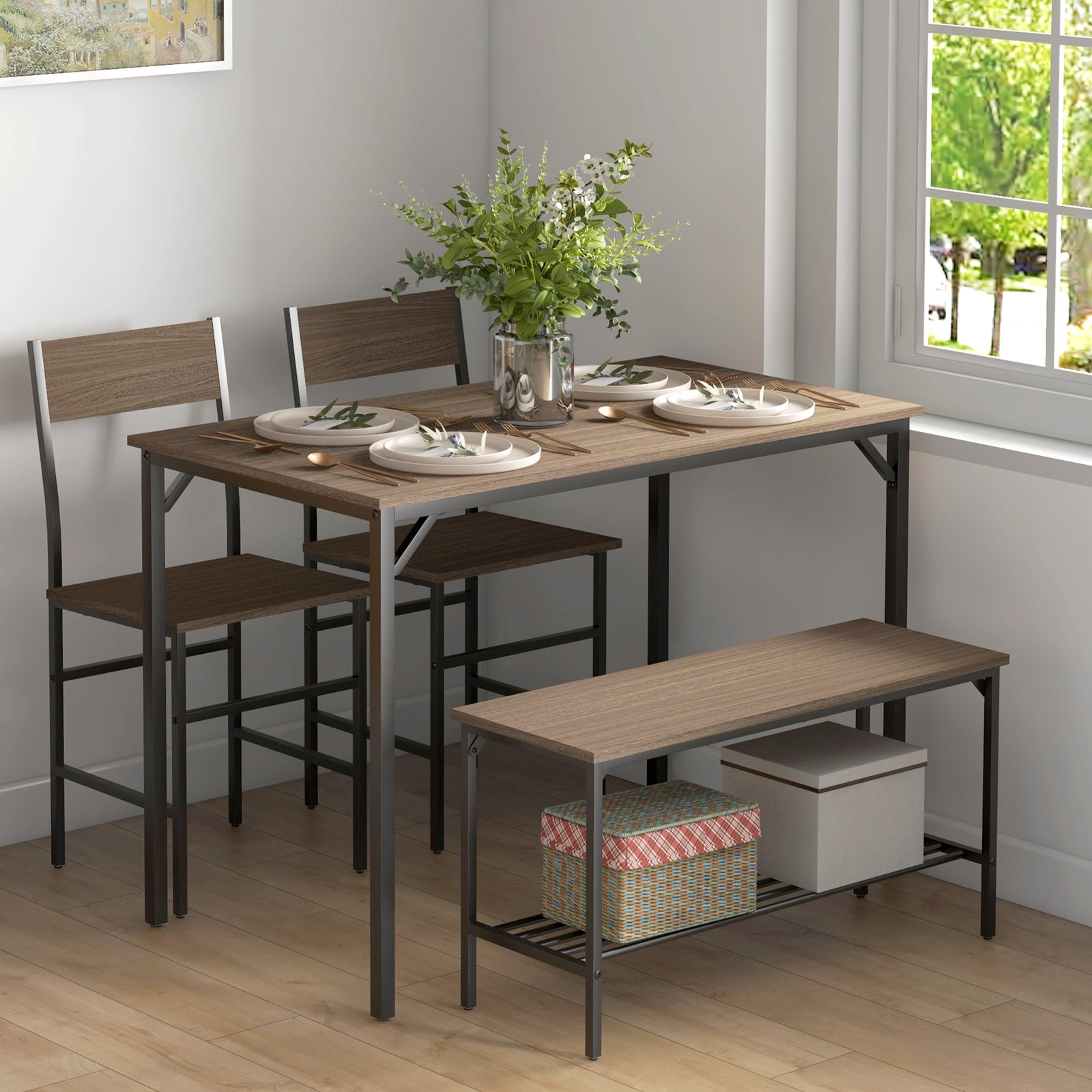 Industrial 4 Piece Dining Table And Chair Set Kitchen Table