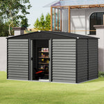 12 X 8ft Metal Storage Shed With Foundation, Double Sliding Doors & Vents, Weatherproof Outdoor Tool Shed For Garden Or Backyard
