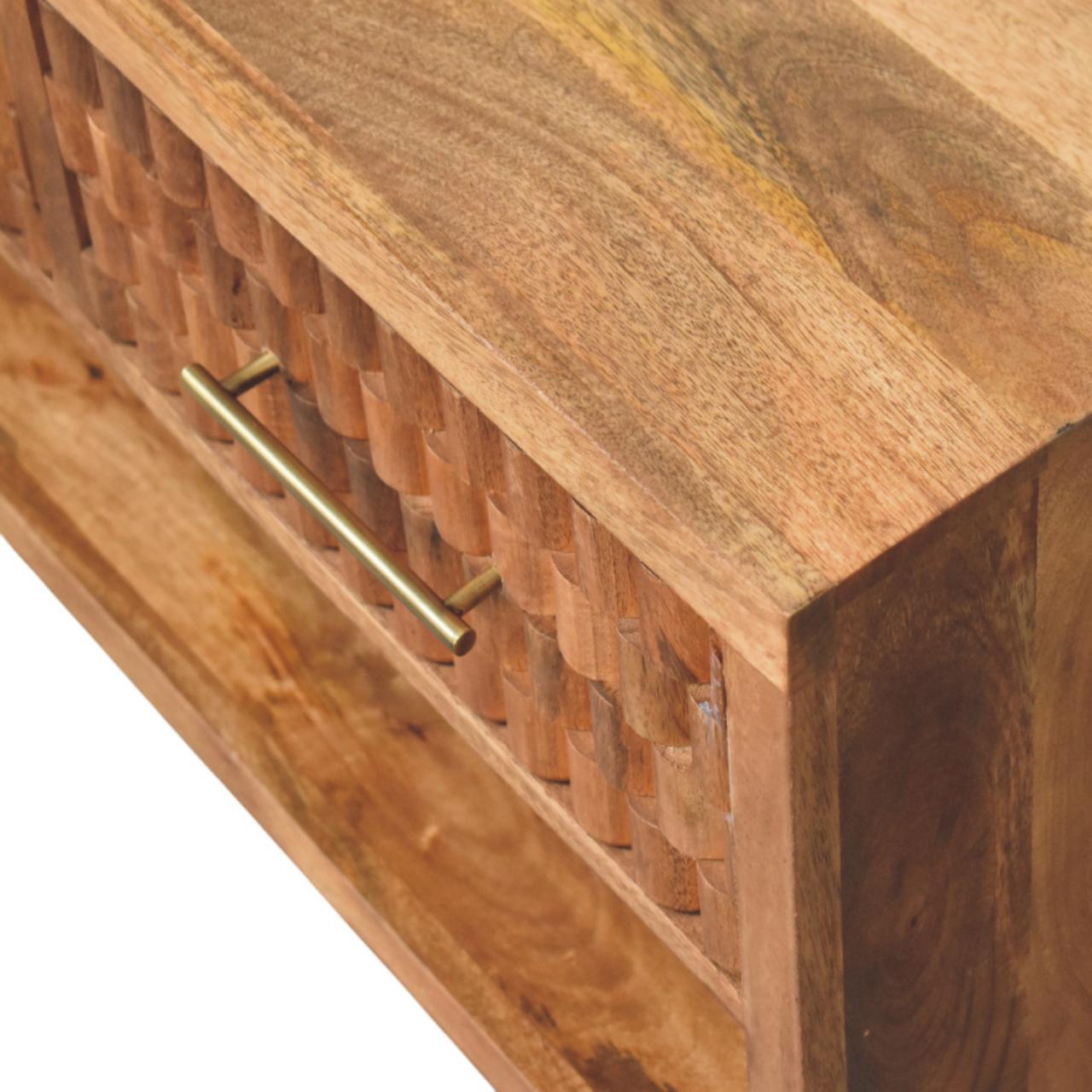 Solid Wood Arno Shoe Storage Unit In Golden Teak, 2 Drawers And Open Shelf, Beige
