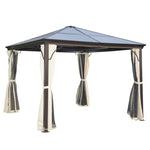 Hardtop Gazebo Canopy With Mosquito Netting And Curtains | Medium | Beige