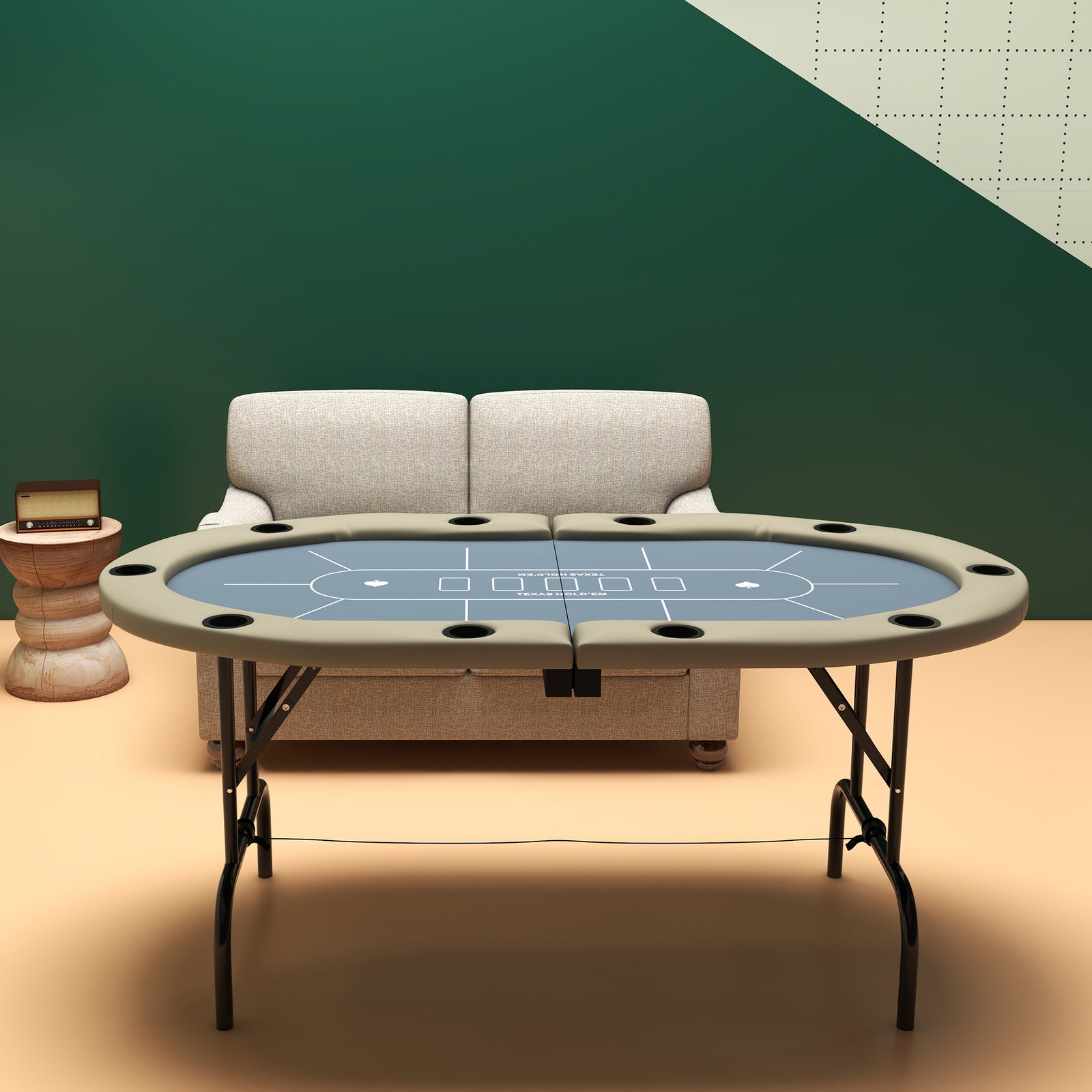 8 Player Folding Poker Table With Cup Holder, Brown