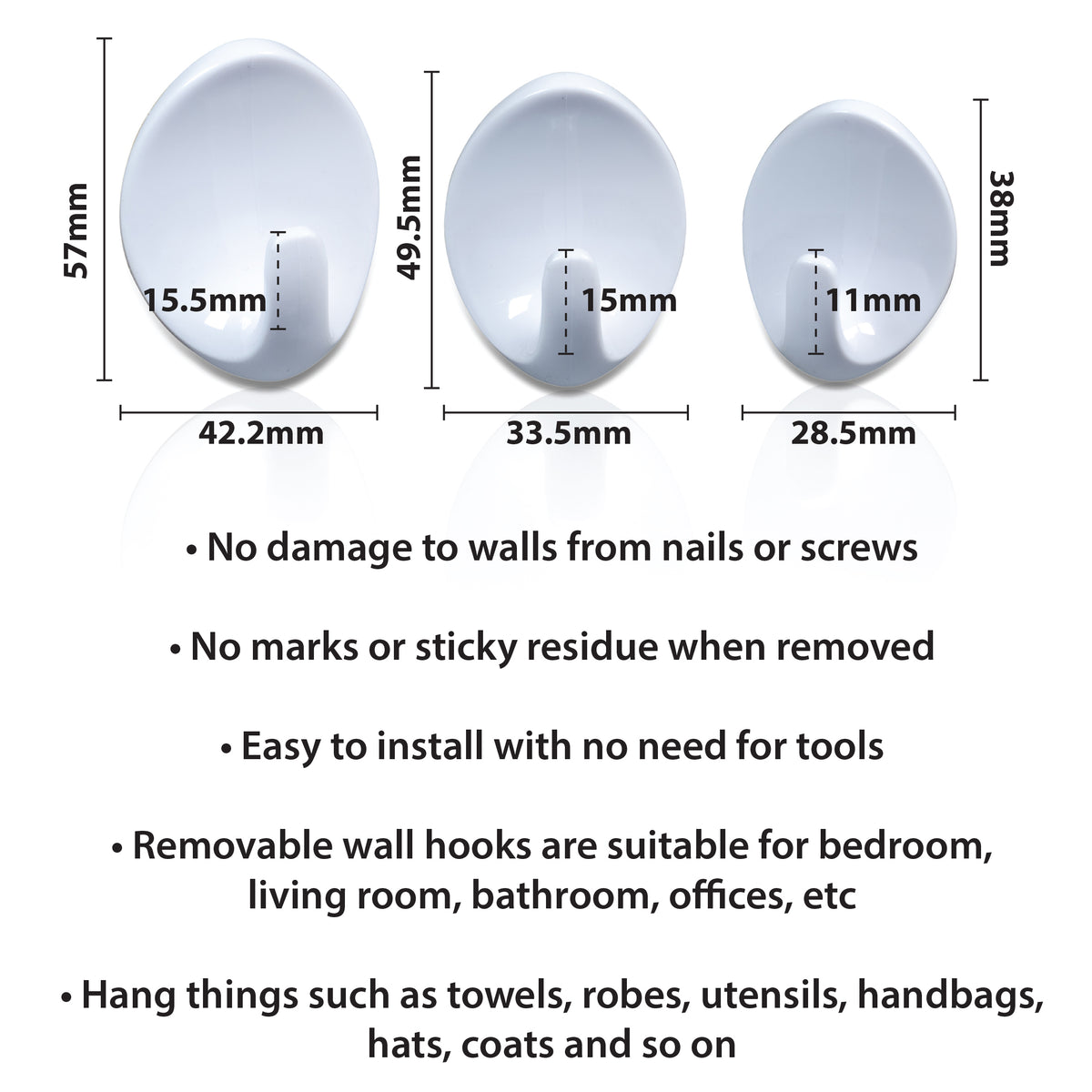 St Helens Assorted Self Adhesive Oval Shaped Plastic Hooks (pack Of 9)