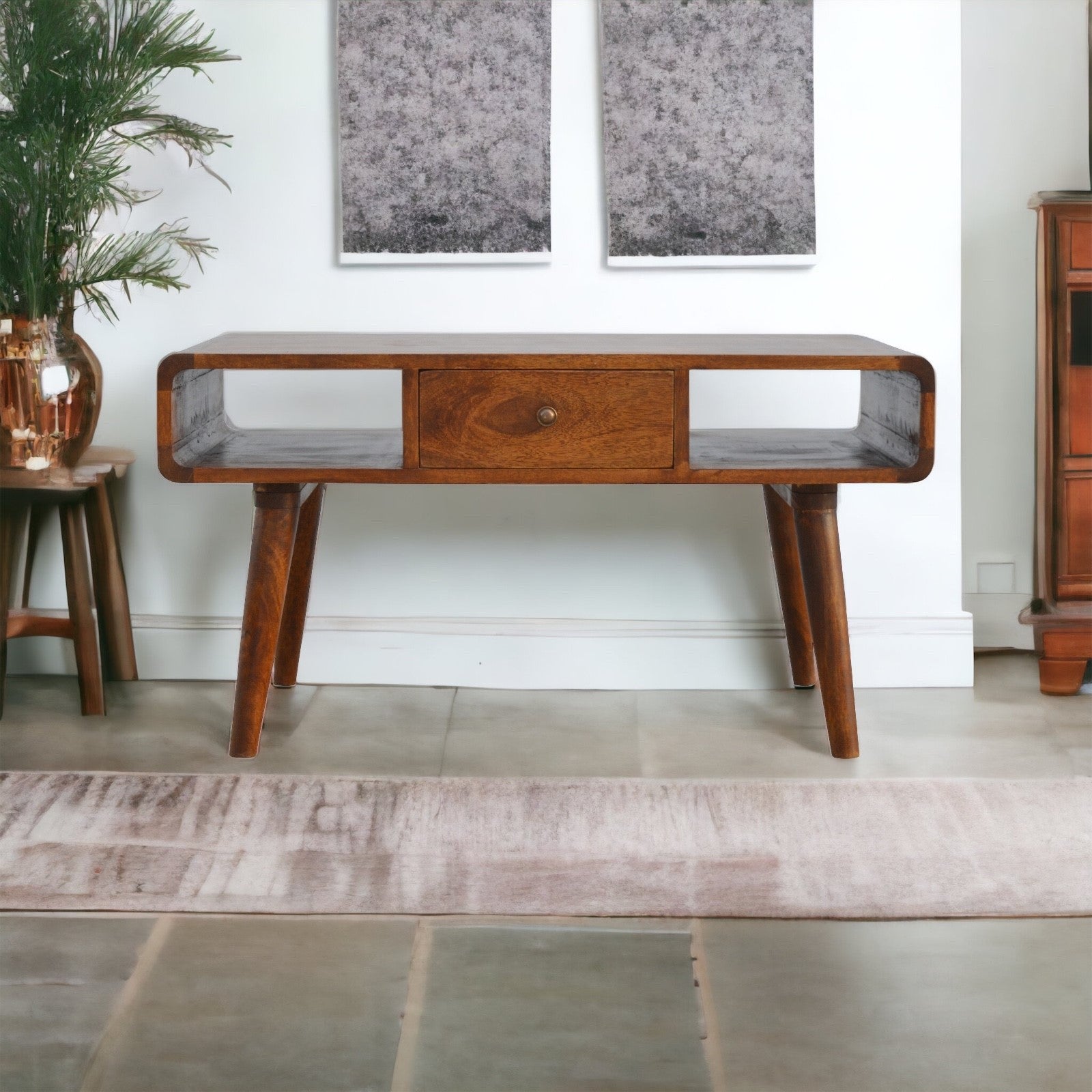 Solid Wood Curved Chestnut Coffee Table