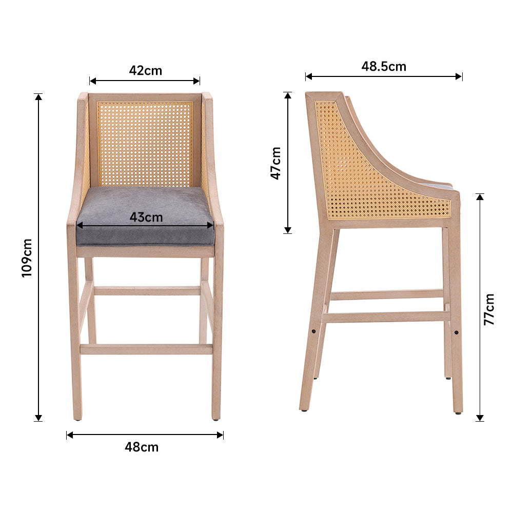 Set Of 2 Modern Upholstered High Bar Stools | Grey