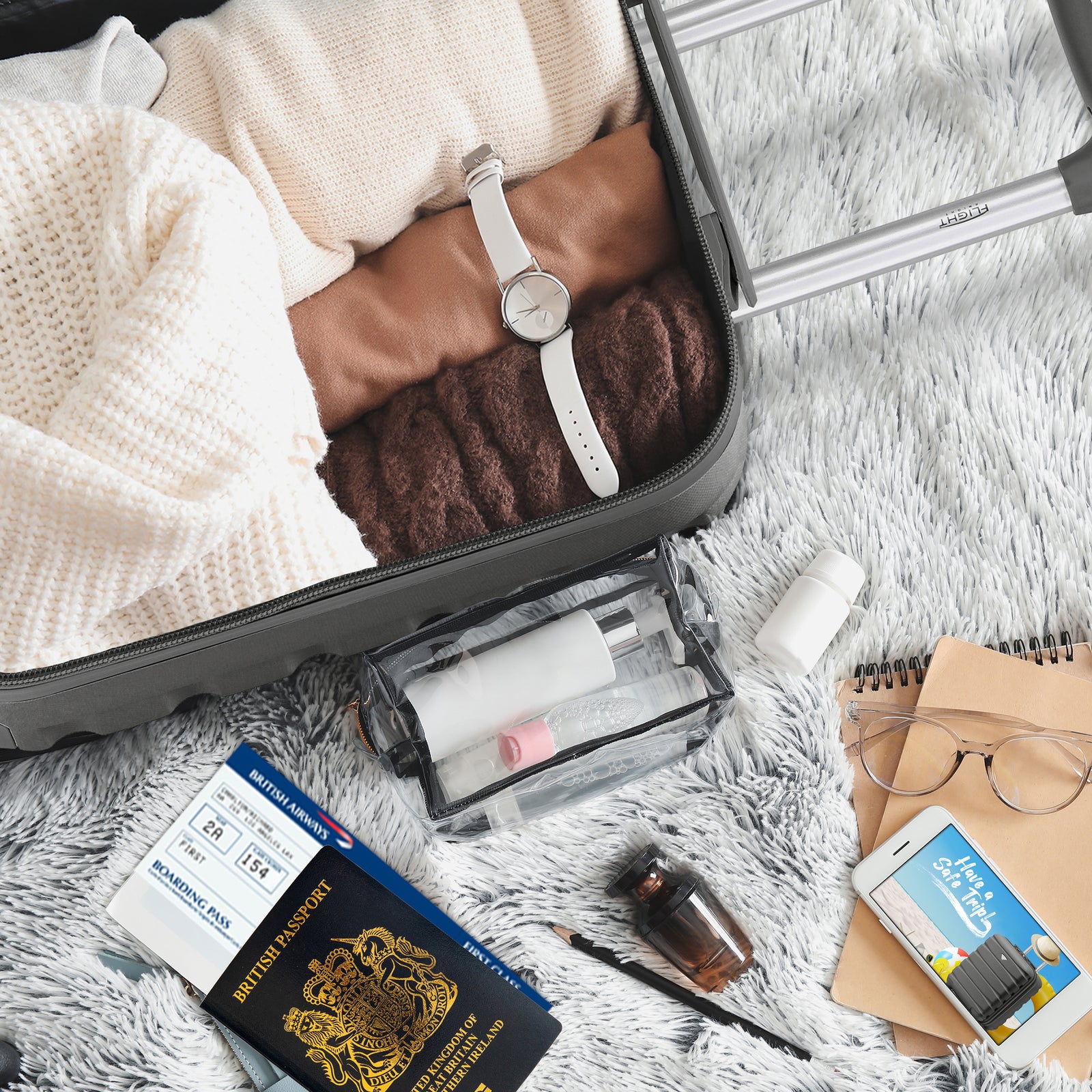45x36x20cm Lightweight Underseat Cabin Carry On Suitcase - 100+ Airline Approved - Hard Shell Luggage - 4 Wheels | 45 x 36 x 20cm | Charcoal