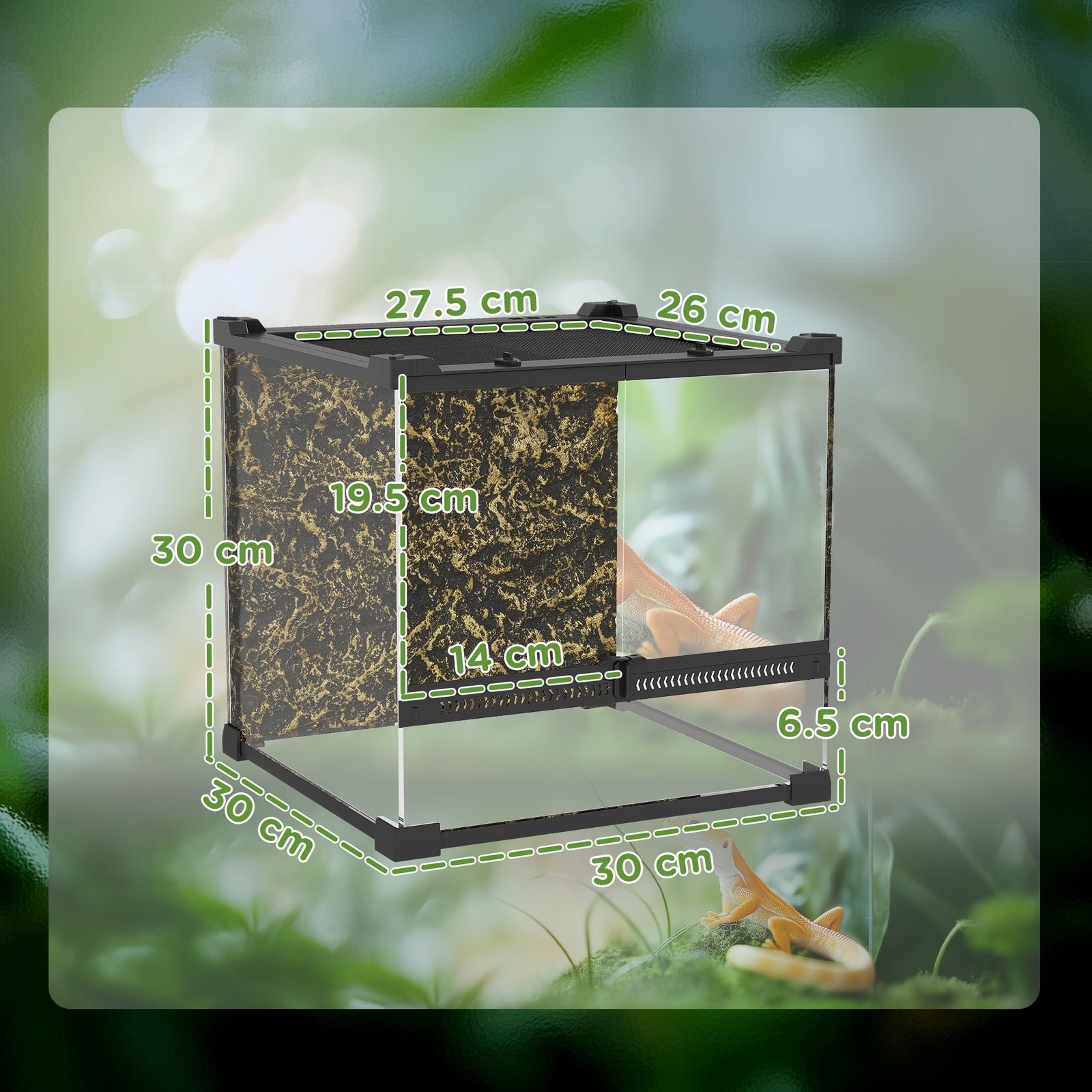 Glass Terrarium, Reptile Vivarium With Stone Background | 24l | Black