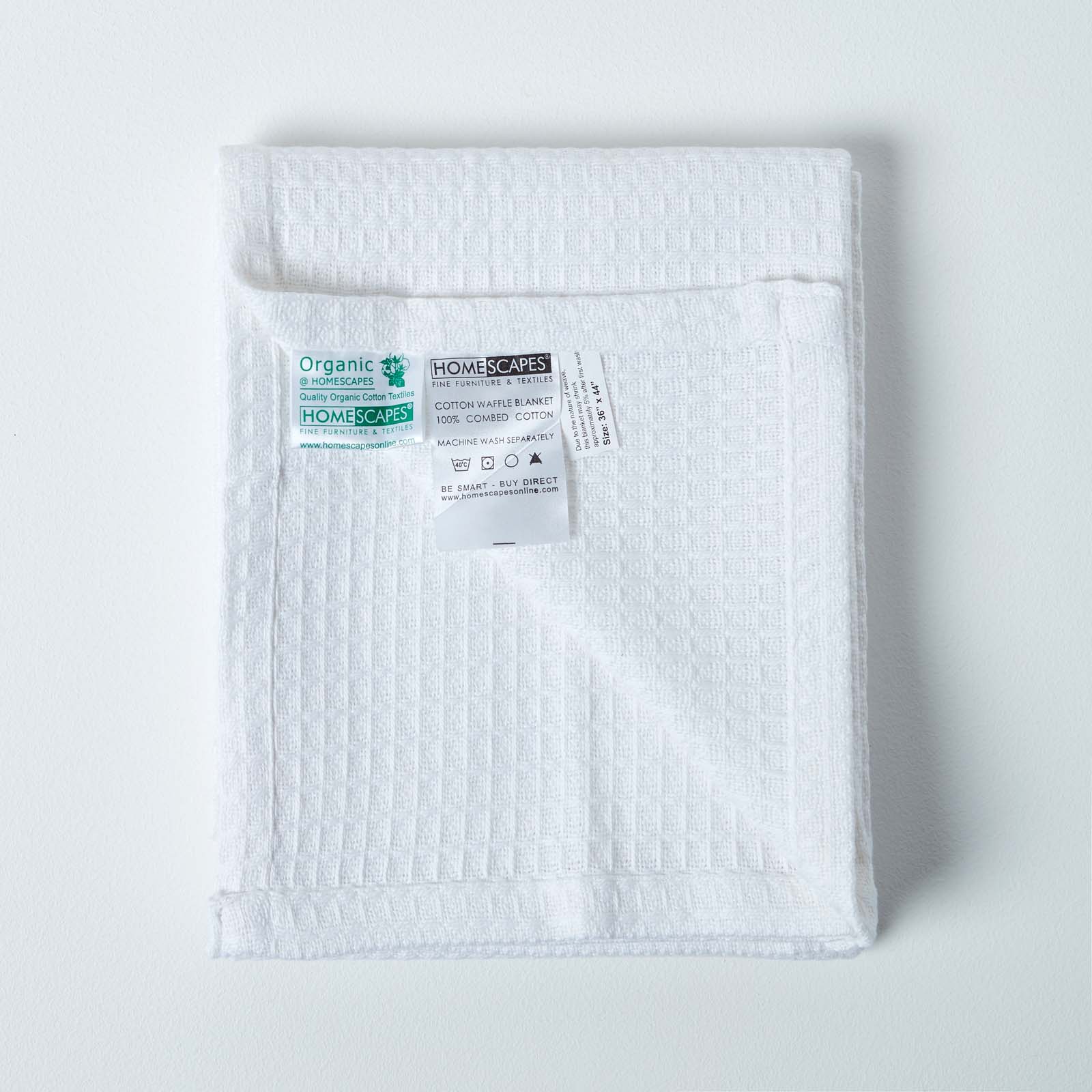 Organic Cotton Waffle Blanket/ Throw | 90cm x 112cm | White