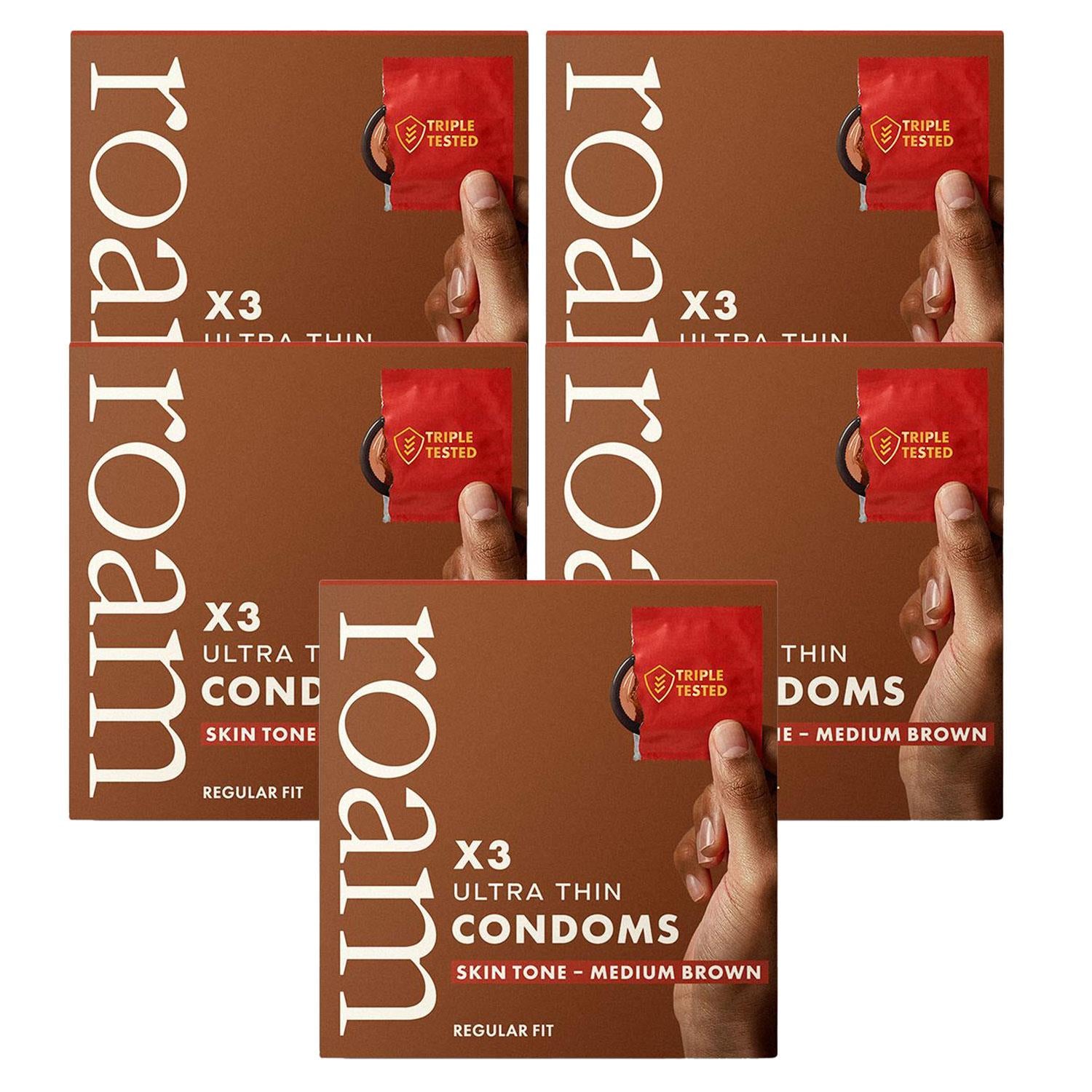 15x Medium Brown Condom For Safer Sex & Contraception (3x5 Pk)