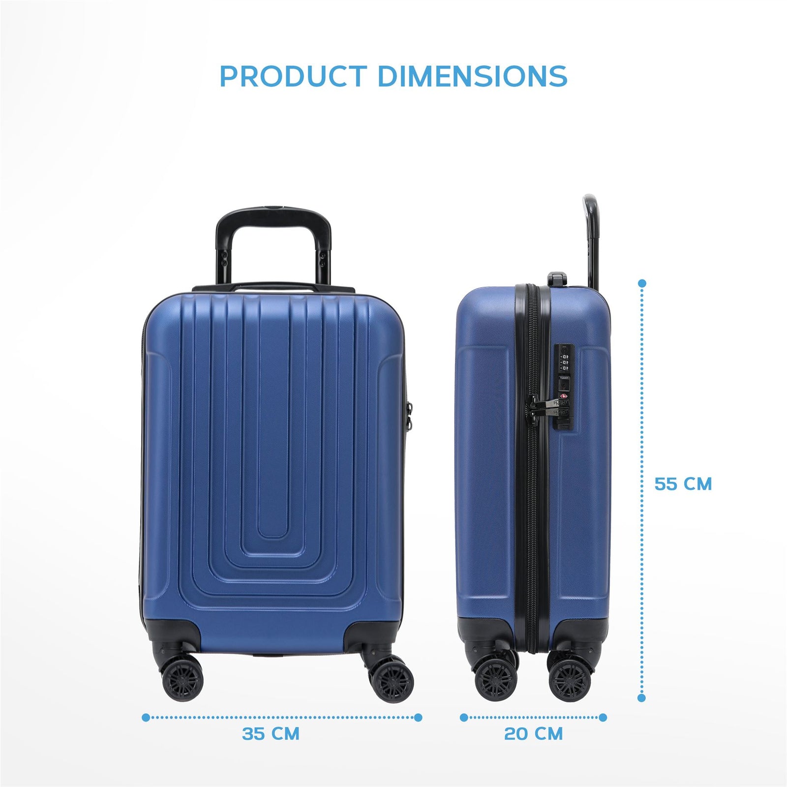 55x35x20cm Cabin Carry Bag Hard Shell Suitcase 100+ Airline Approved | Cabin | Navy Blue