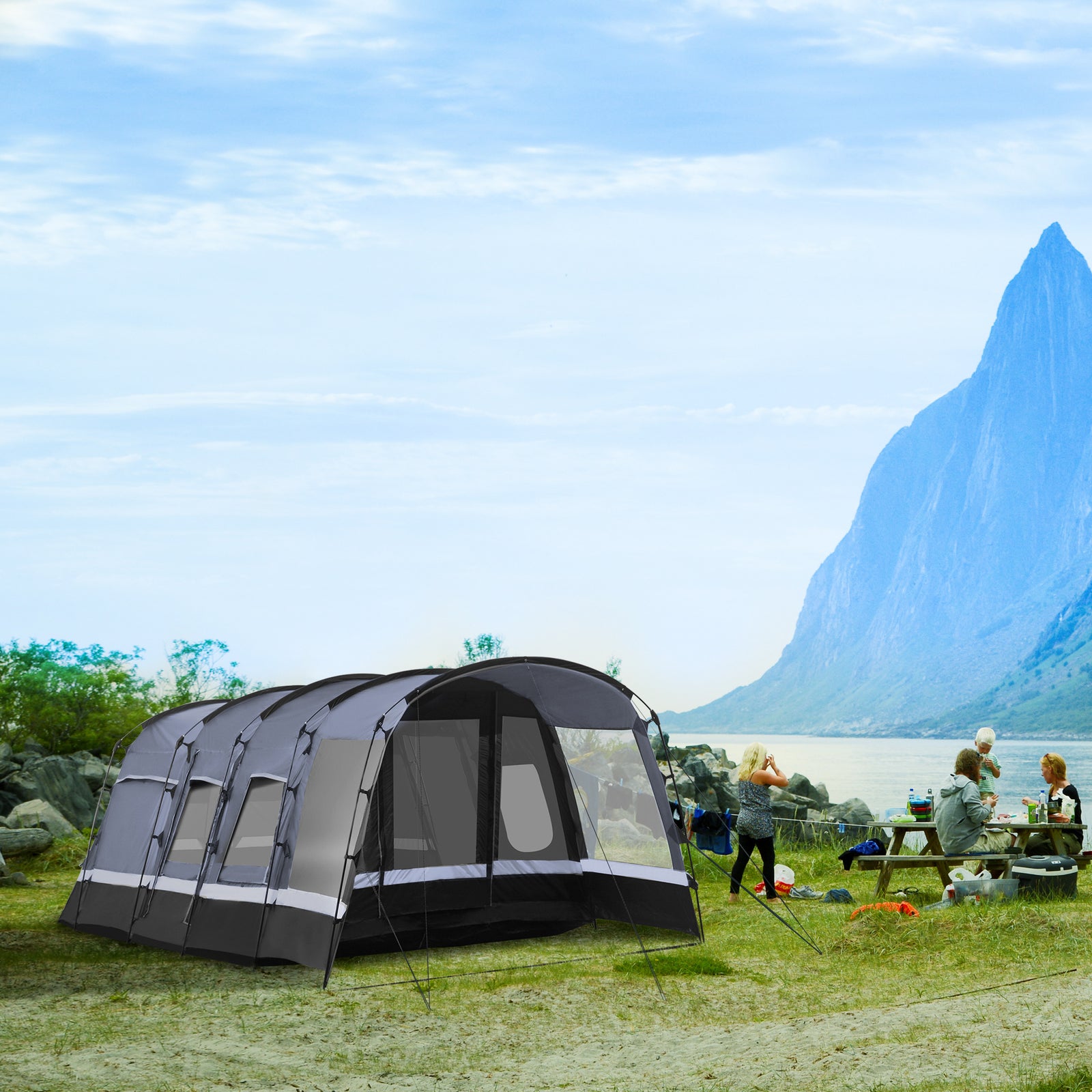 8-person Camping Tent Tunnel Design With 4 Large Windows