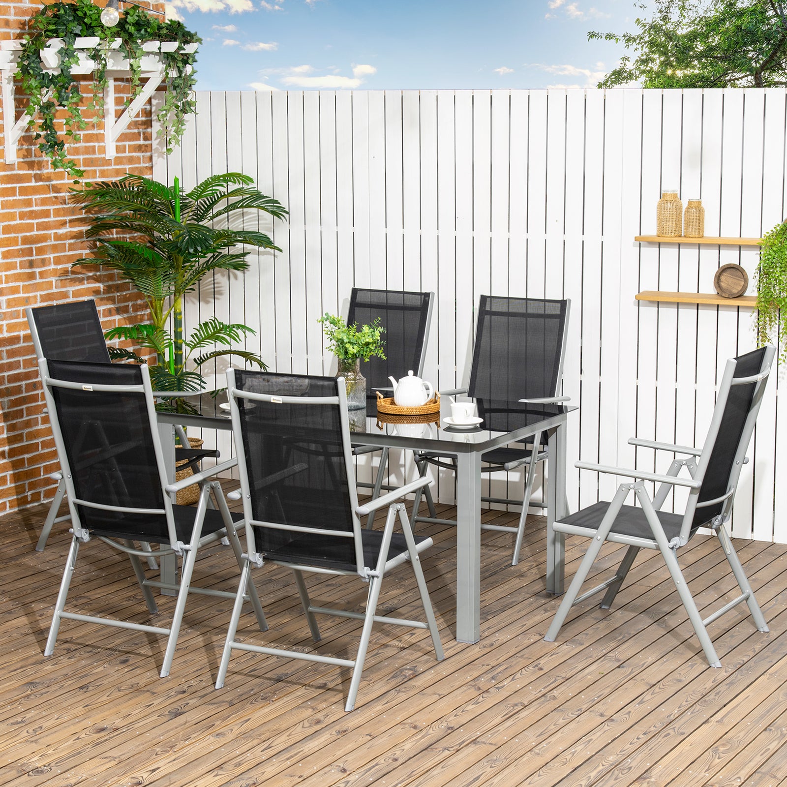 7 Piece Garden Dining Set, Outdoor Table And 6 Chair | Black