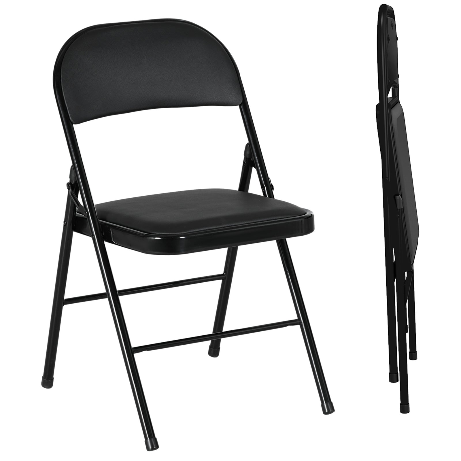 2 Pack Padded Folding Chairs, Cushioned | Black