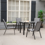 Set Of 4 Garden Dining Chair Set Outdoor W/ Back Armrest | Dark Gray