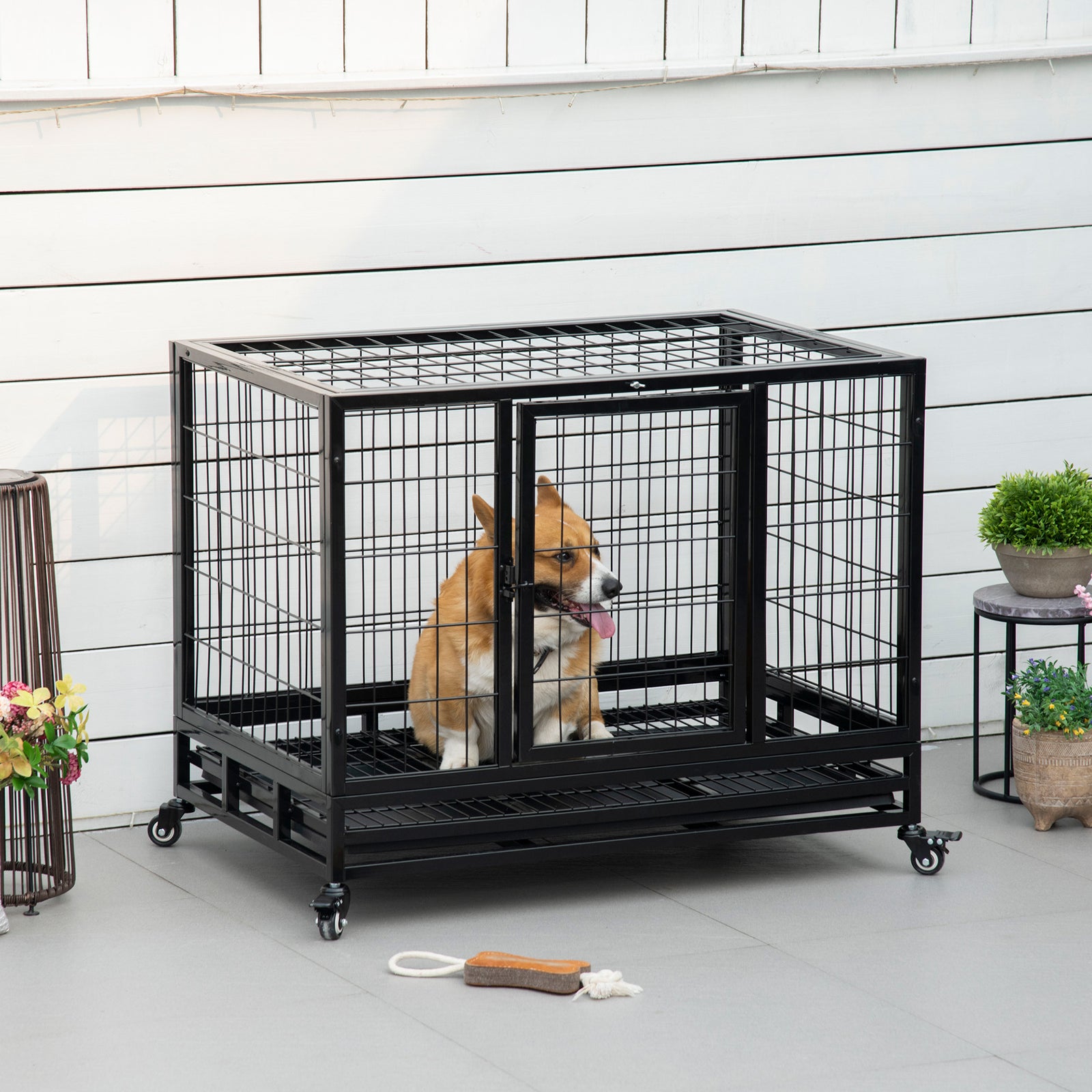 Heavy Duty Dog Cage W/ Wheels, Tray - M L