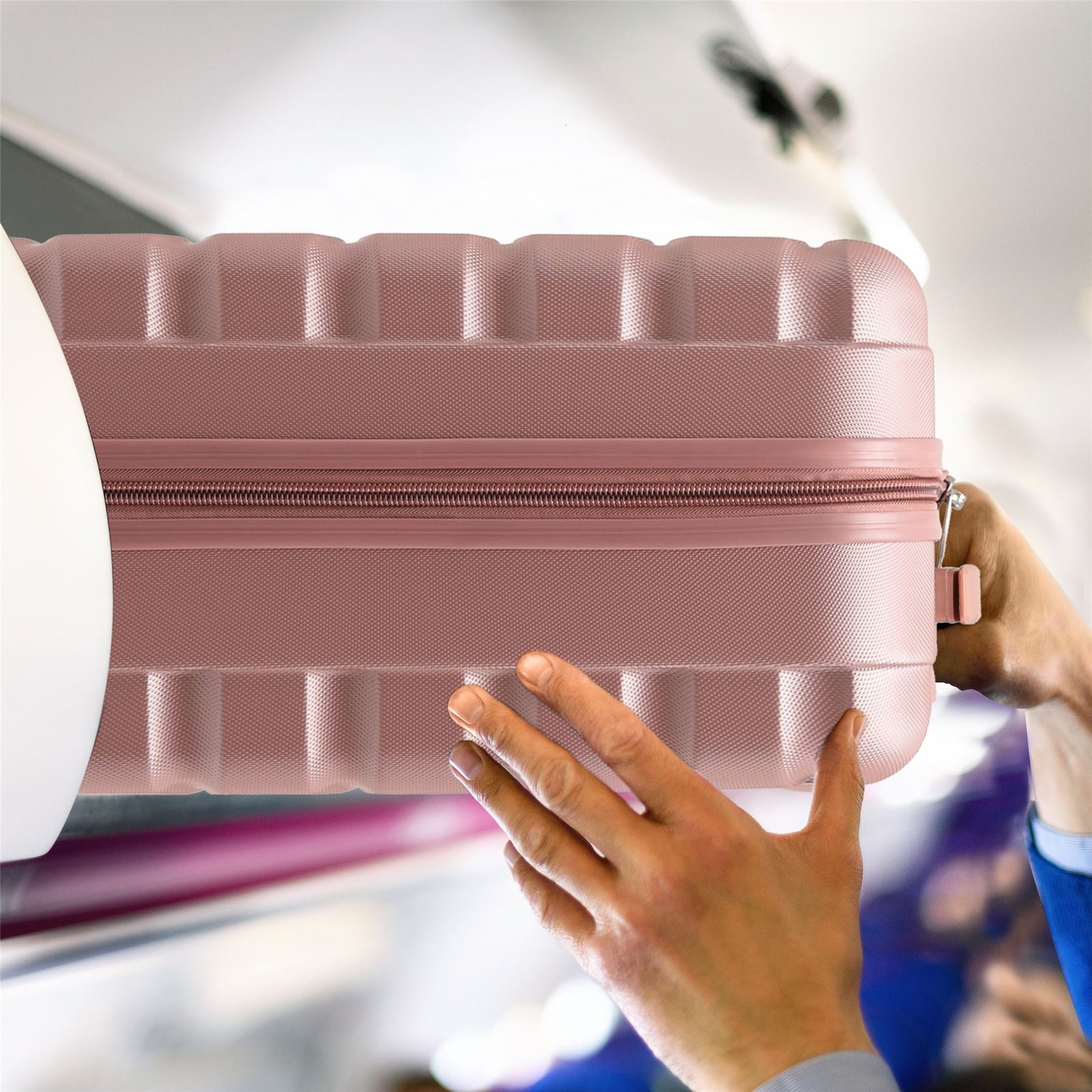 55x35x25cm Lightweight Suitcase - Cabin Carry On - Hard Shell - 4 Wheels Overhead Luggage | Cabin | Rose