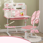 Kids Desk And Chair Set W/ Tiltable Desktop Reading Rack | Pink