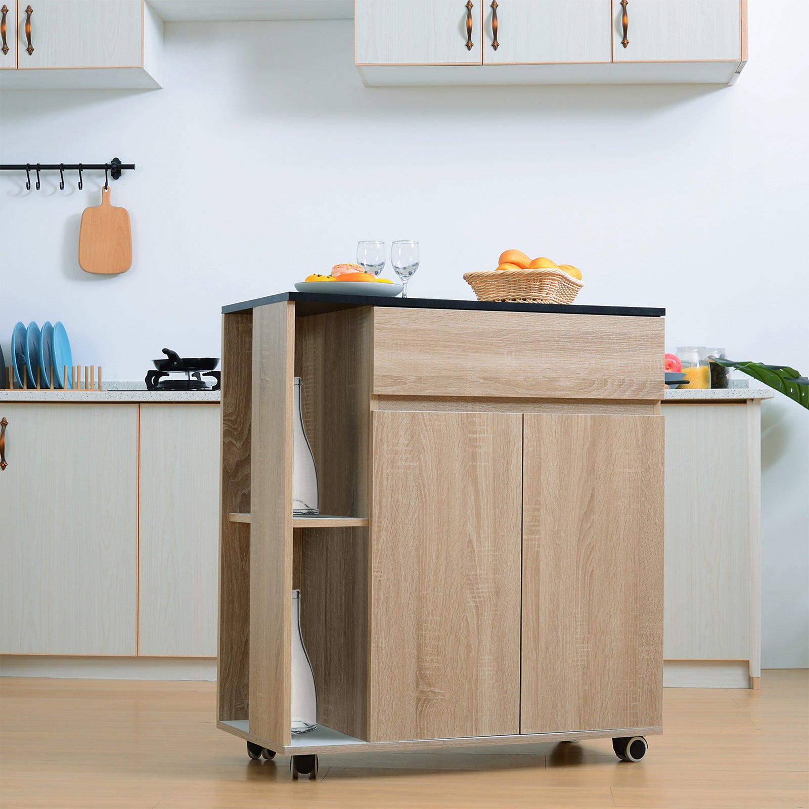 Rolling Island Trolley With Shelves, Drawer