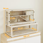 3 Tier Wooden Hamster Cage With Hut, Wheel, Ramps, 100 X 50 X 84 Cm | Natural