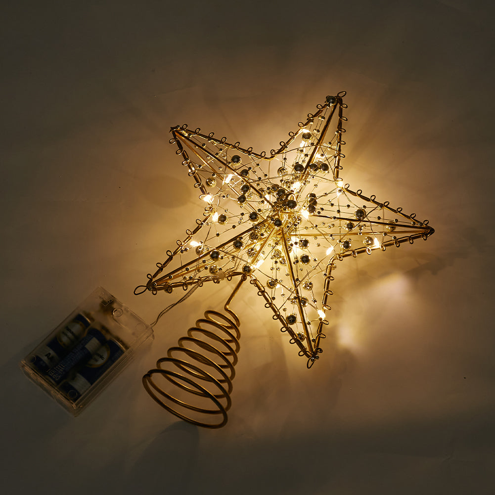 Modern Metal Pre-lit Star Christmas Tree Topper With Beads