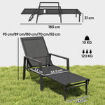 Sun Lounger W/ Retractable Footrest, 5-position Adjustable | Set-of-1 | Black