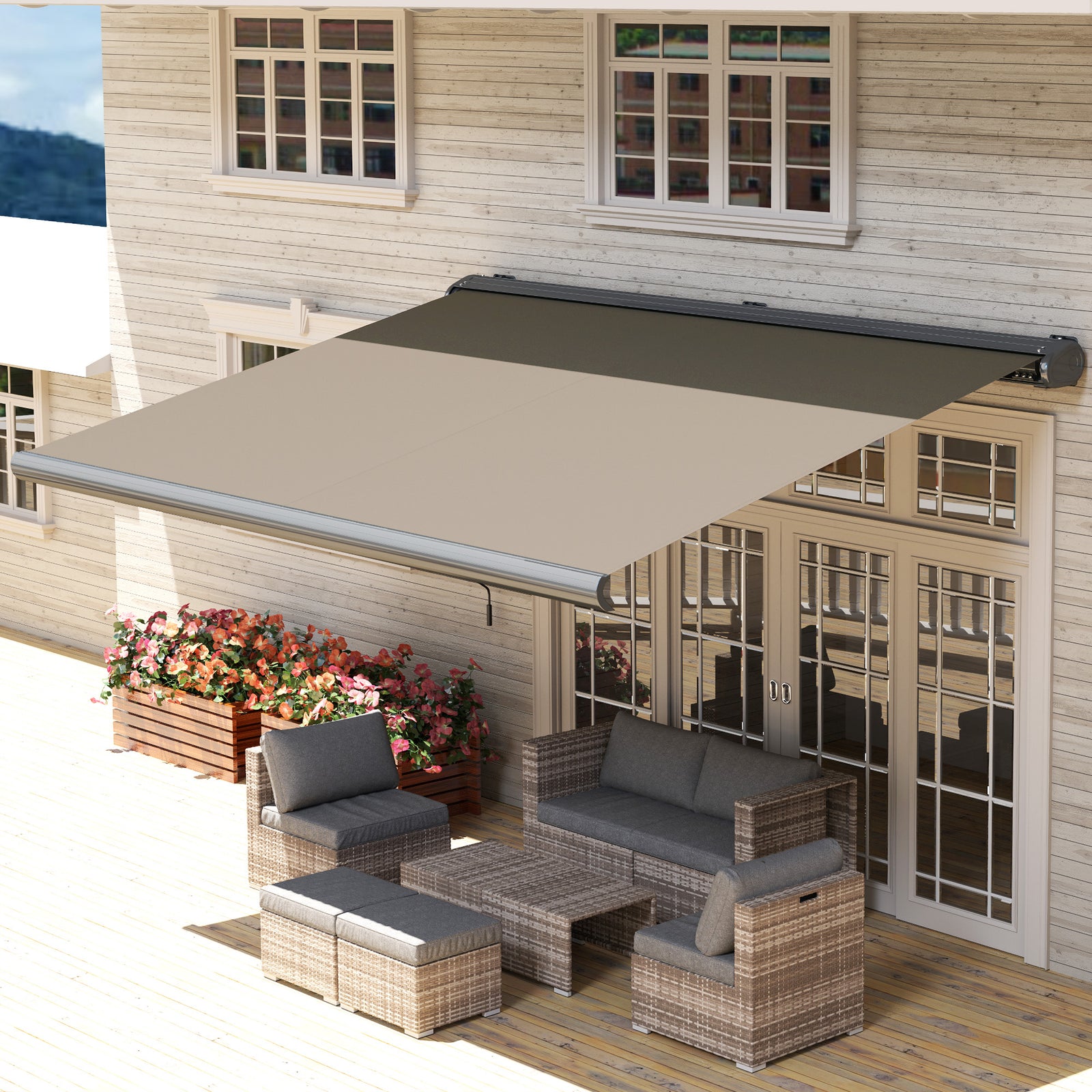 4x3(m) Full Cassette Electric Awning, Aluminium Frame | Light Grey