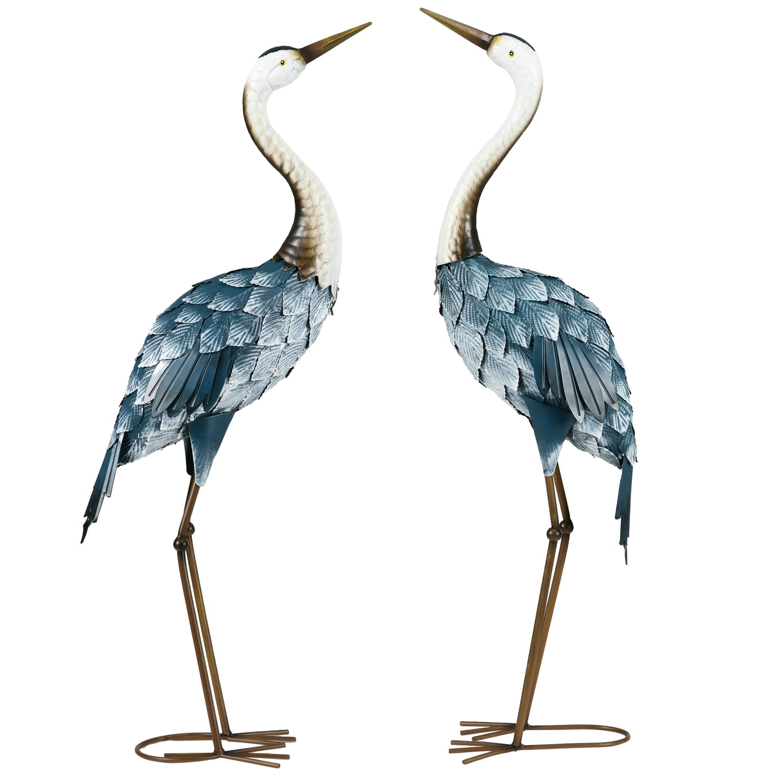 Crane Garden Statue Set, Steel, Multi-colour, Patio Decor