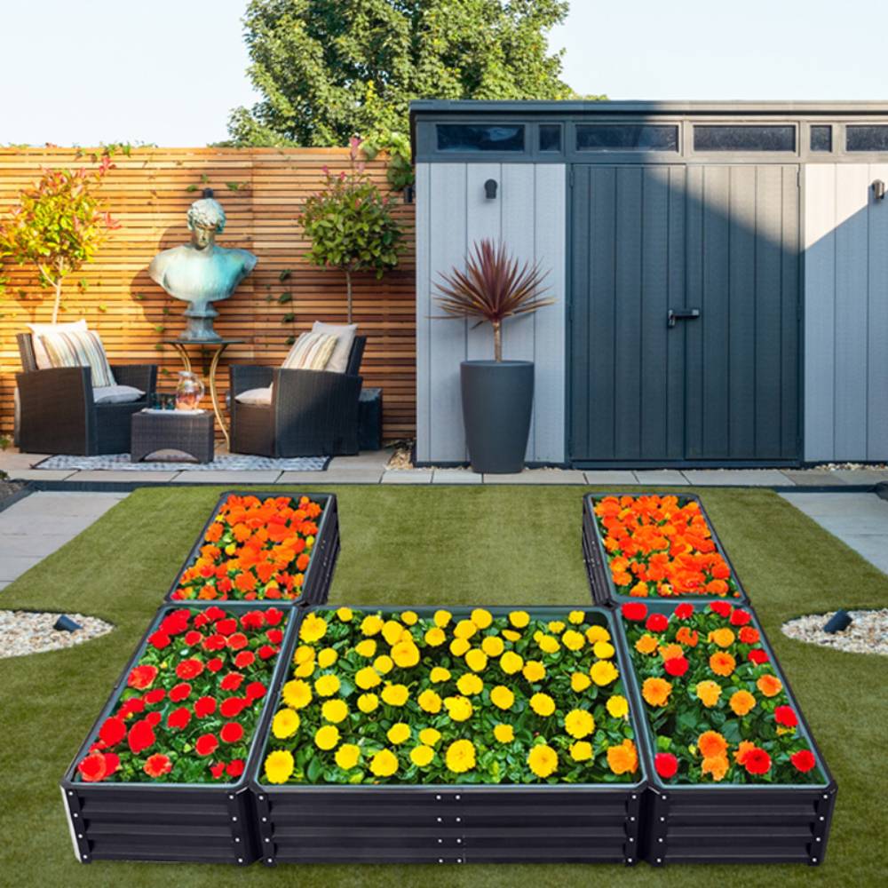 U-shaped Raised Garden Bed Metal Planter Box With 5 Compartments | Anthracite