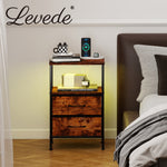 Led Bedside Table 2 Drawers Usb Ports Sofa End Table In Brown Black | Brown