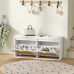 Boho Shoe Bench With Padded Seat And 2 Flip-drawers | White